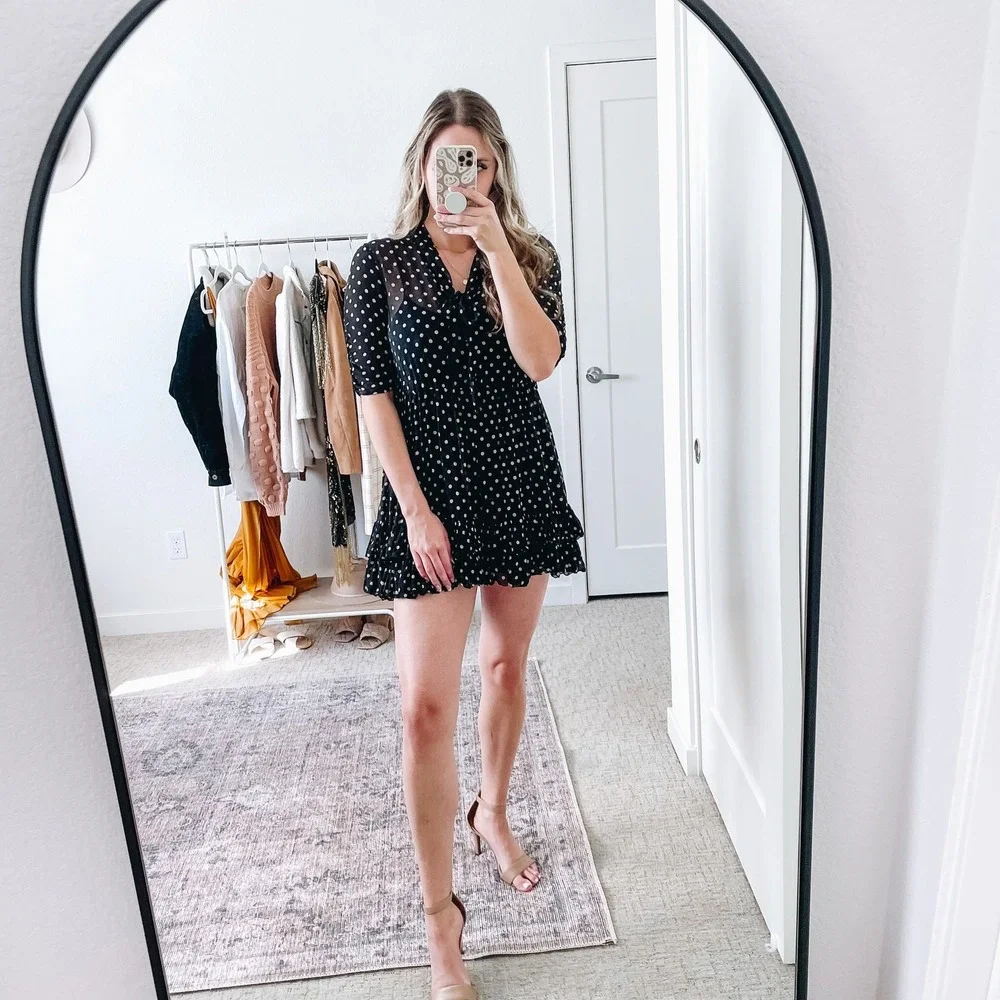 NICHOLAS Black‎ Polka Dot Chiffon Ruffle Mini Dress 0